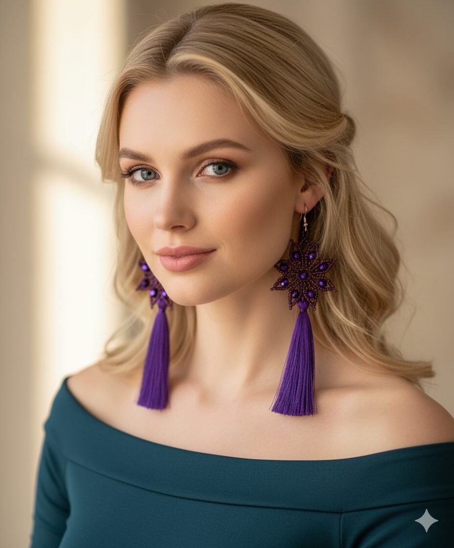 Aretes Largos De Cuentas De Cristal Colgante De Moda