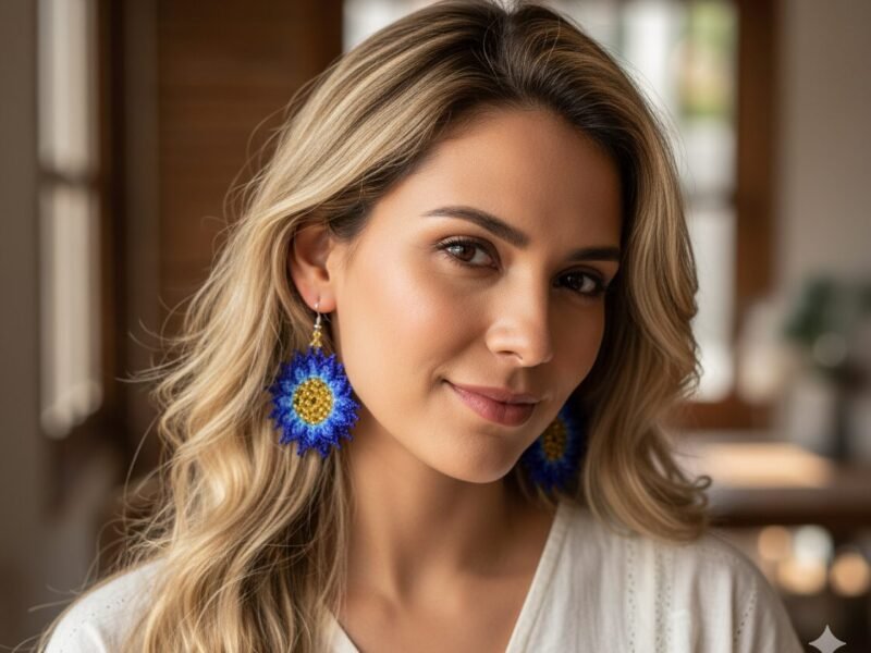 Aretes De Cuentas Huichol Colgante De Girasol De Moda