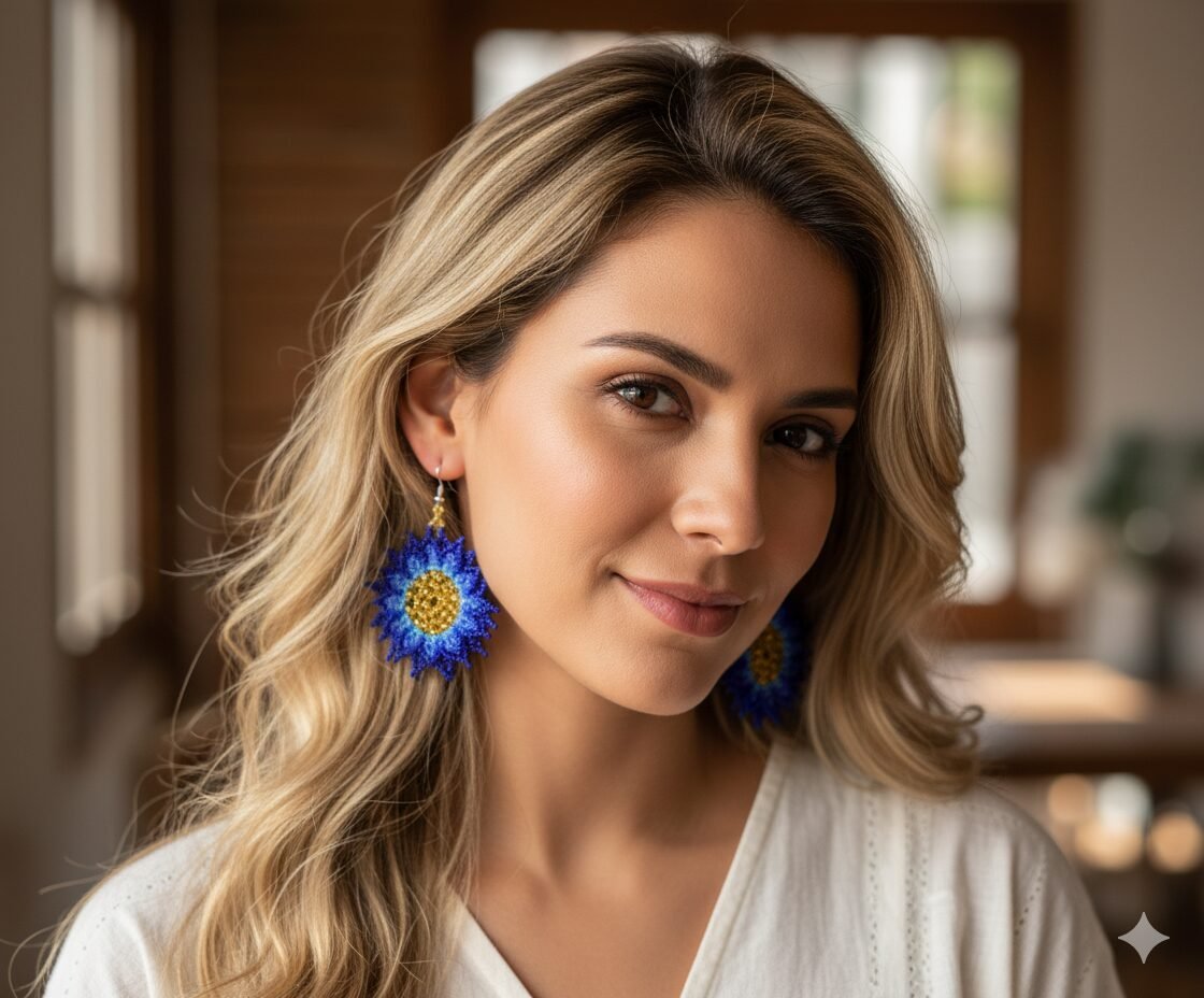 Aretes De Cuentas Huichol Colgante De Girasol De Moda