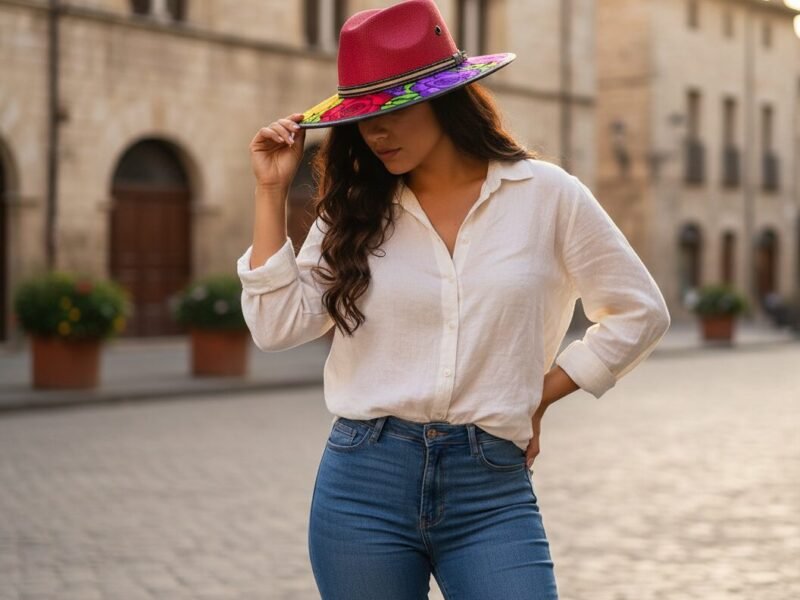 Sombrero De Yute Con Bordado Floral Artesanal De Moda