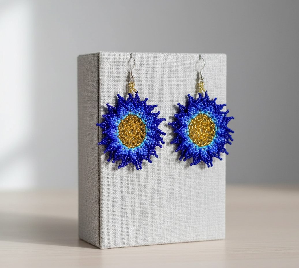 Aretes De Cuentas Huichol Colgante De Girasol De Moda - Image 5