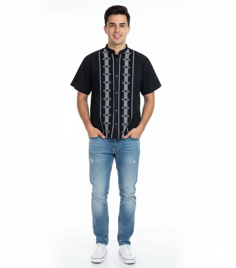 Camisa Guayabera Manga Corta De Moda Artesanal Para Hombre - Image 3