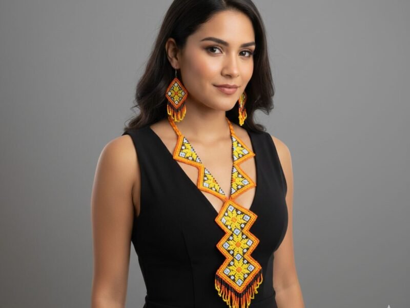 Set Collar Largo De Cuentas Huichol Zigzag De Moda