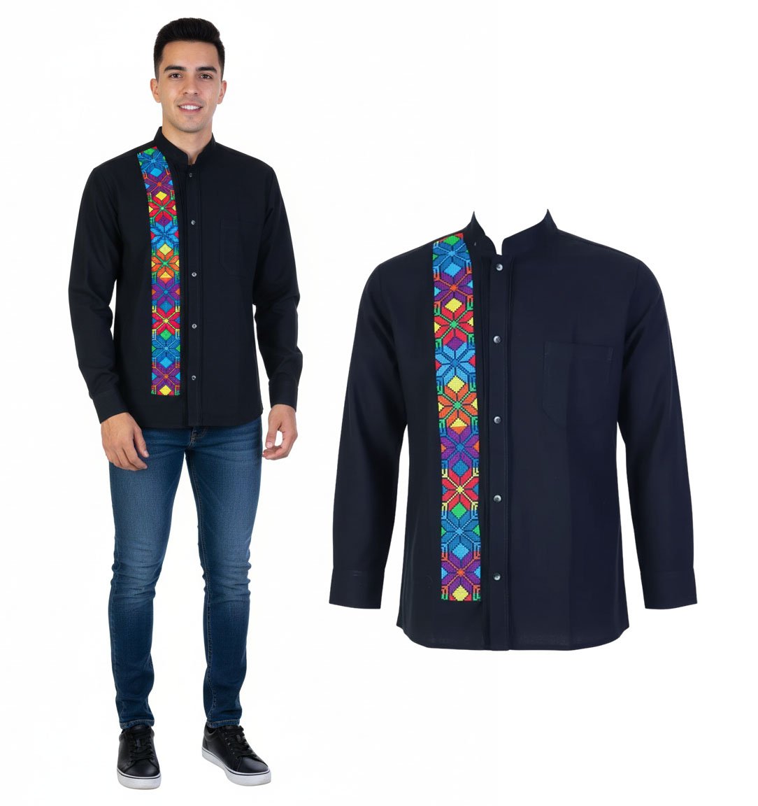 Camisa Guayabera Manga Larga Bordado Artesanal Para Hombre