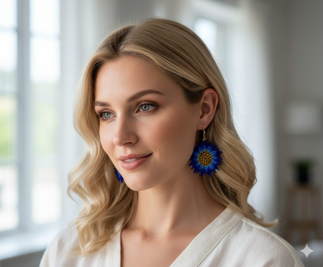 Aretes De Cuentas Huichol Colgante De Girasol De Moda - Image 3