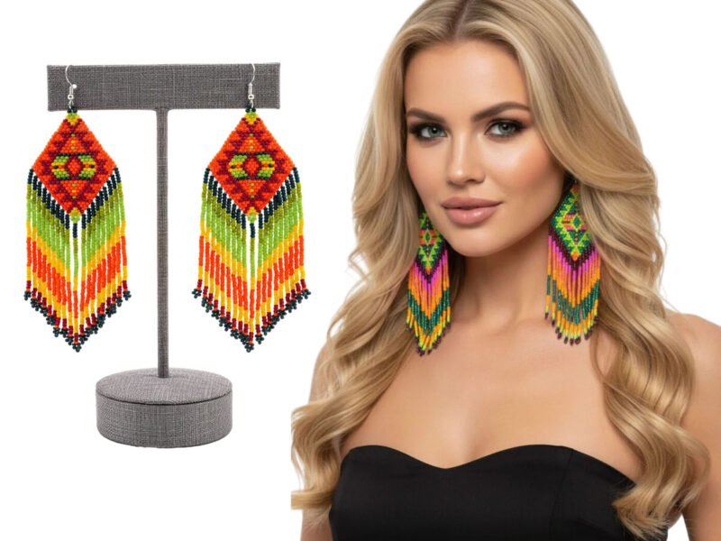 Aretes De Cuentas Colgante De Rombo Con Flecos