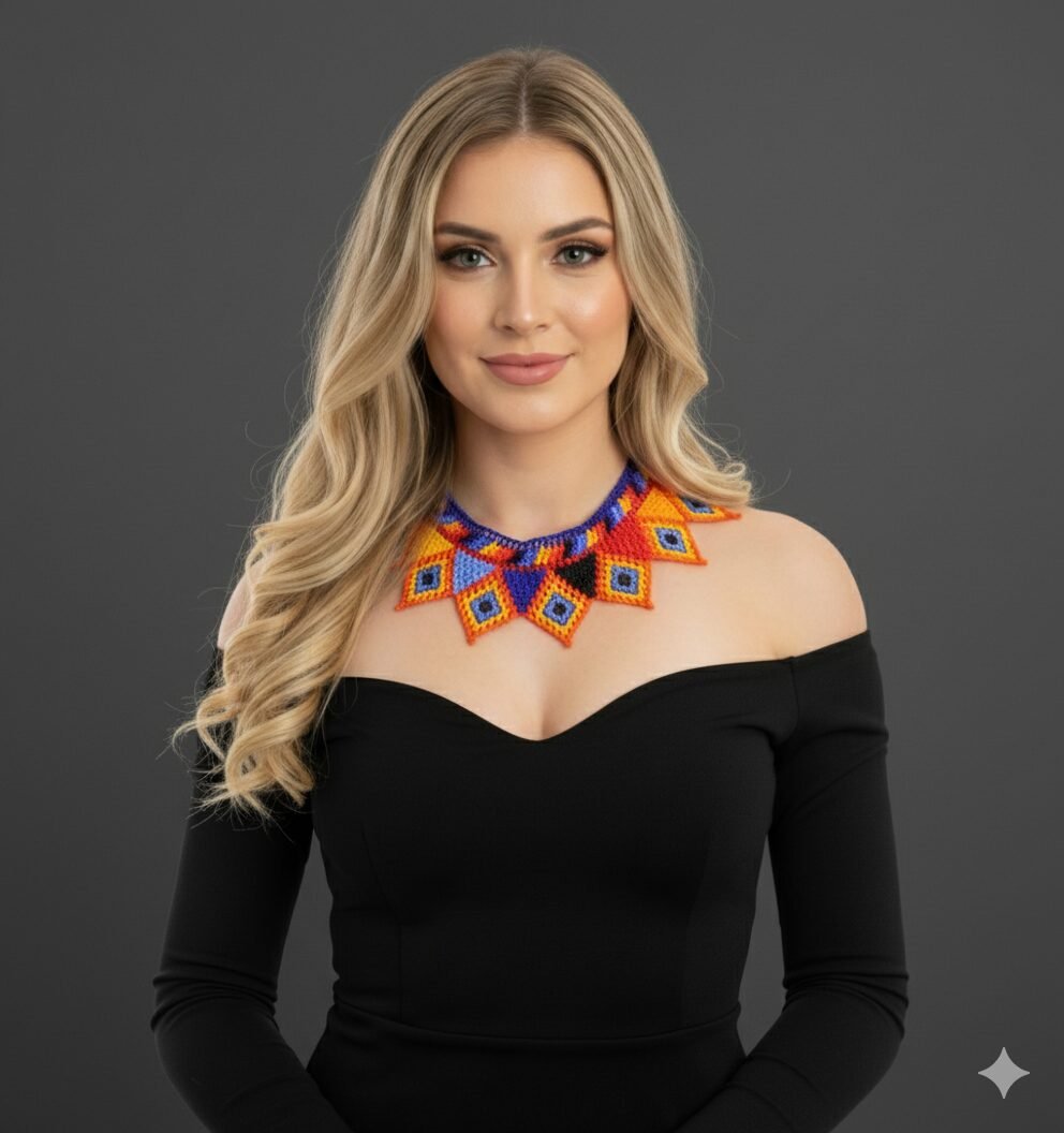 Collar De Cuentas Huichol Gargantilla De Moda Artesanal