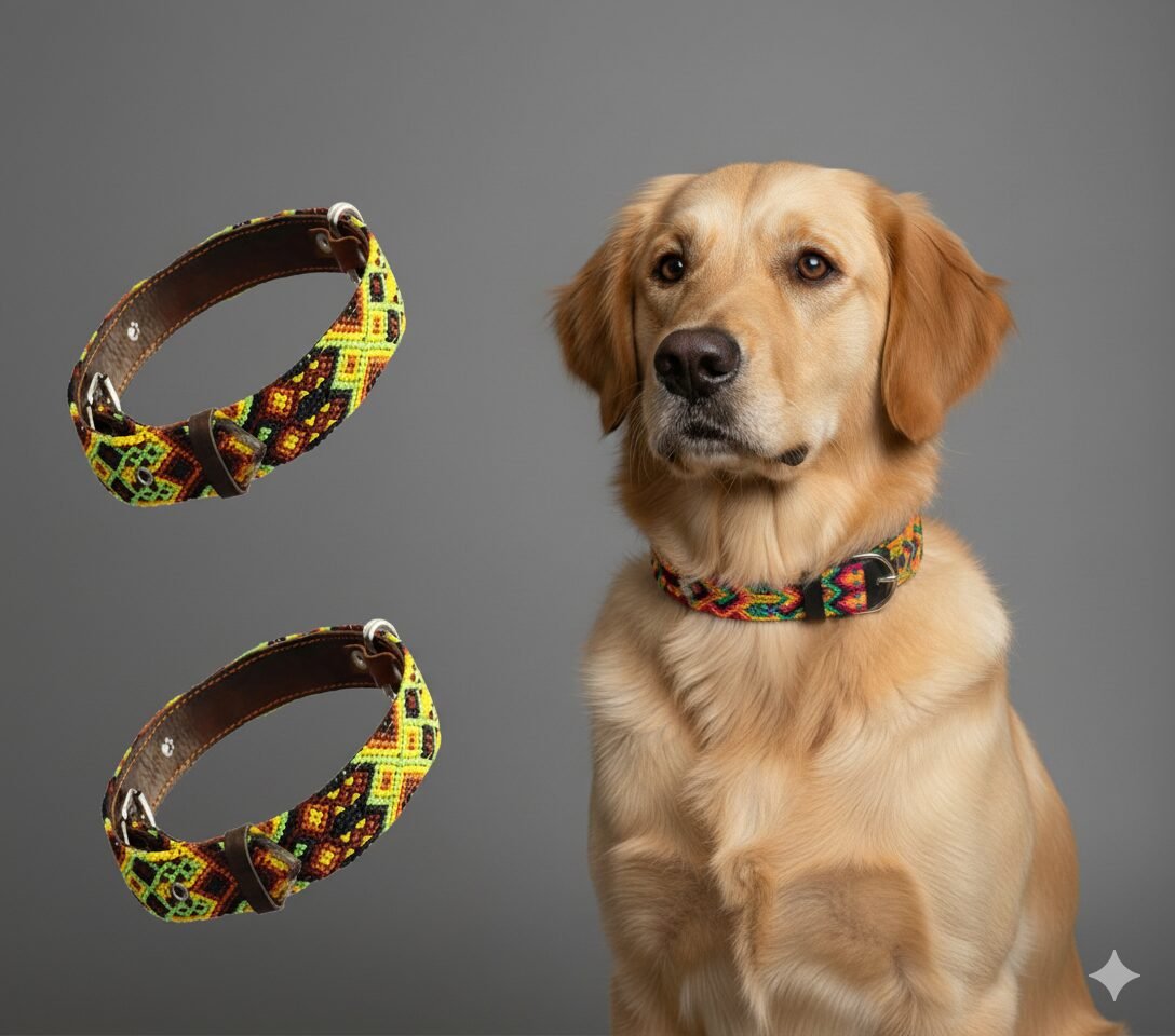 Collar De Piel Bordado T-F 60 CM Para Perro XG