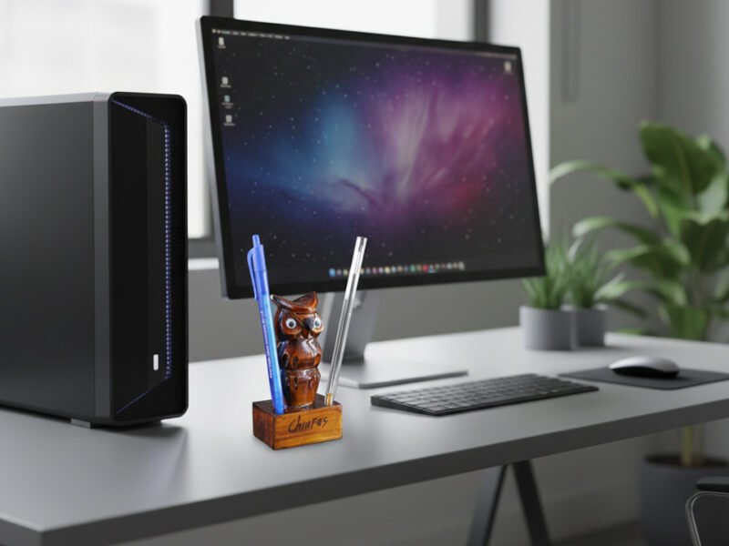 Porta Lapices De Madera De Buho Artesanal Para Escritorio