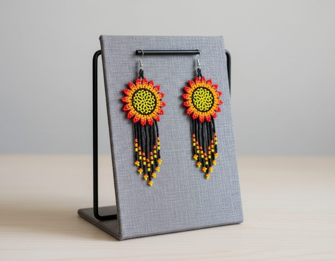 Aretes De Chaquira Colgante De Girasol Con Flecos De Moda - Image 4