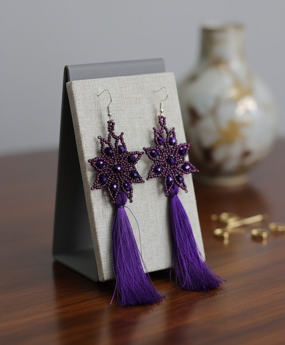 Aretes Largos De Cuentas De Cristal Colgante De Moda - Image 4
