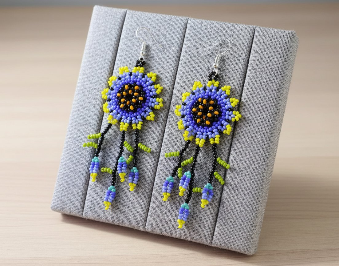 Aretes De Chaquira Colgante De Flor Artesanal - Image 4