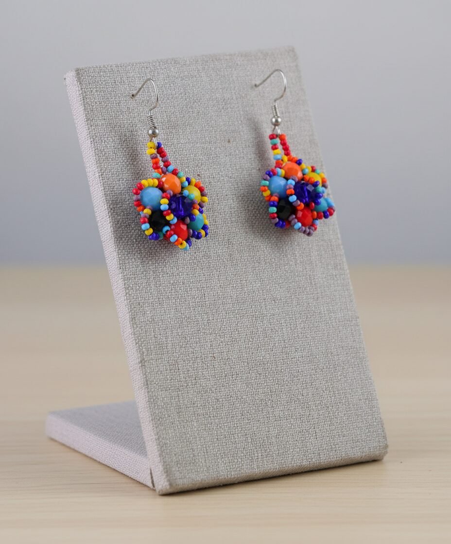 Aretes De Cristal Colgante De Flor Artesanal - Image 4