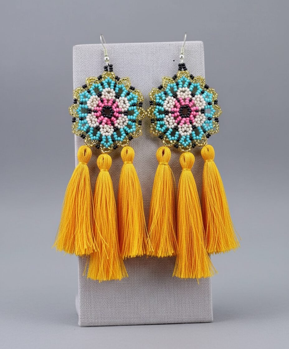 Aretes Largos De Chaquira Colgante Artesanal - Image 4
