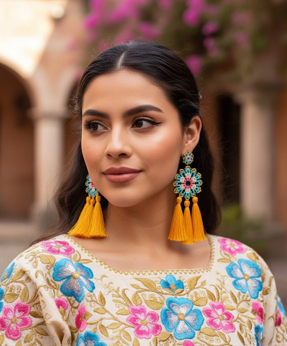Aretes Largos De Chaquira Colgante Artesanal