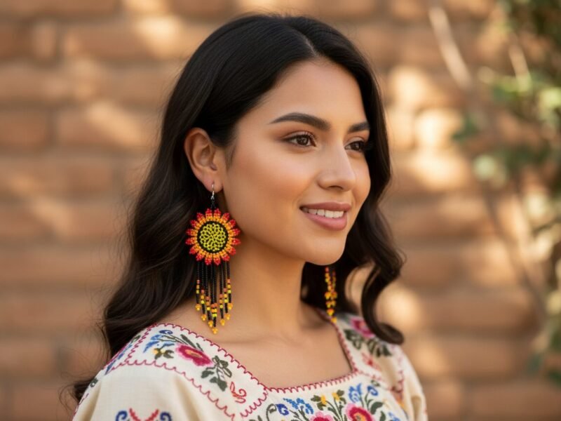 Aretes De Chaquira Colgante De Girasol Con Flecos De Moda