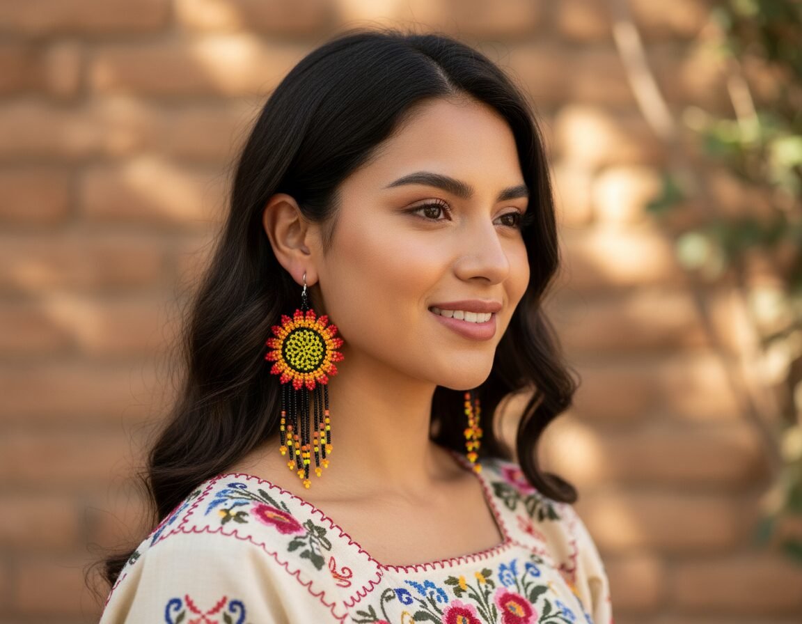 Aretes De Chaquira Colgante De Girasol Con Flecos De Moda