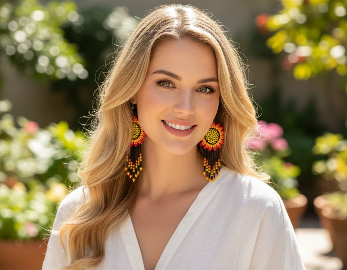 Aretes De Chaquira Colgante De Girasol Con Flecos De Moda - Image 3