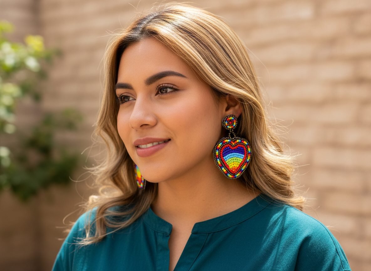Aretes De Cuentas Huichol Colgante De Corazón De Moda - Image 3