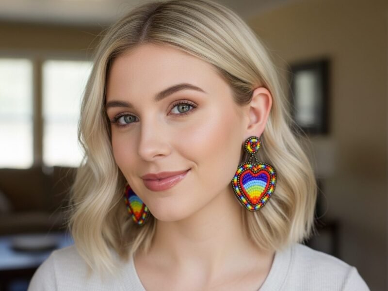 Aretes De Cuentas Huichol Colgante De Corazón De Moda