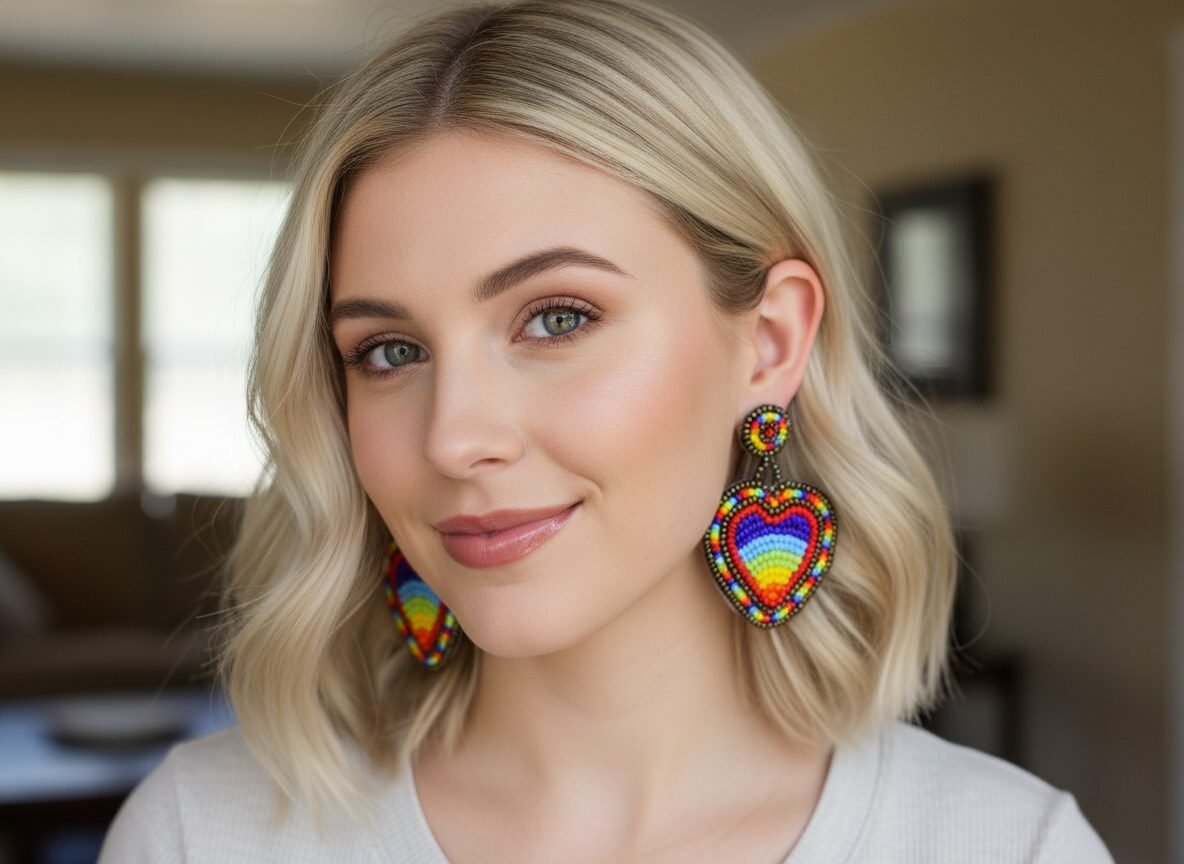Aretes De Cuentas Huichol Colgante De Corazón De Moda