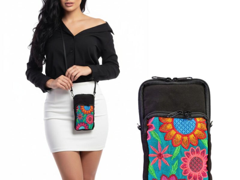Mini Bolsa Porta Celular Bordado Artesanal Para Dama