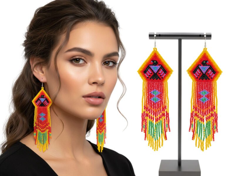 Pendientes Largos Arte Huichol De Moda Para Mujer