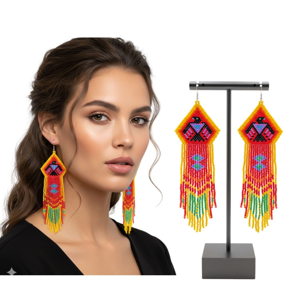 Pendientes Largos Arte Huichol De Moda Para Mujer
