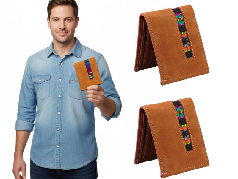 Billetera De Piel Bordado De Telar Artesanal Para Hombre