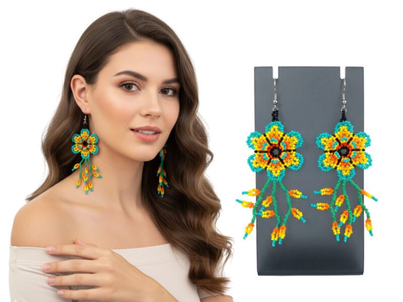 Pendientes De Flor Artesanal De Chaquira Para Mujer