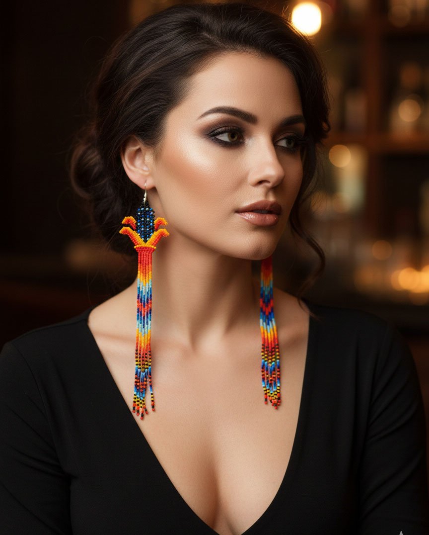 Pendientes Largos De Cuentas De Chaquira De Moda - Image 4