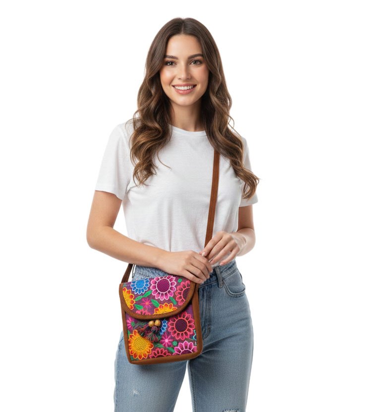 Set 4 Bolsas Para Dama De Gamuza Con Bordado Floral - Image 2