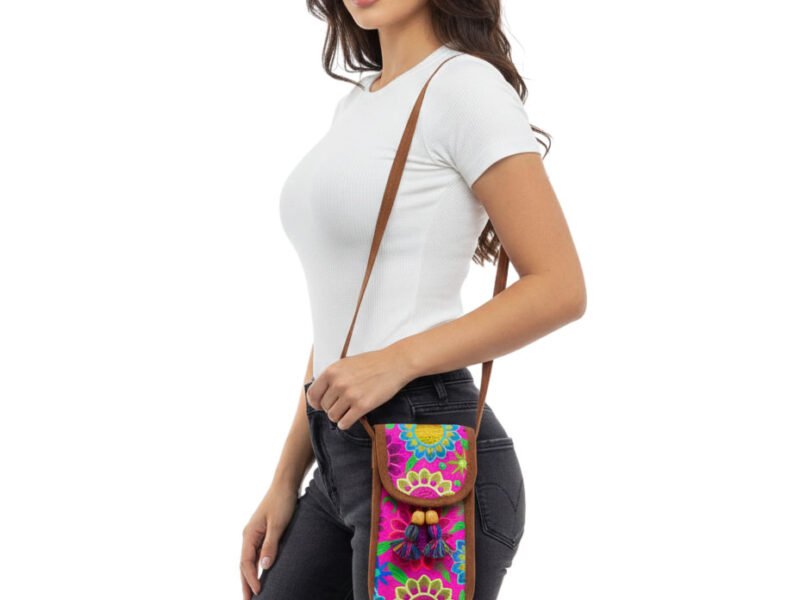 Bolsa De Gamuza Floral Porta Celular Para Dama