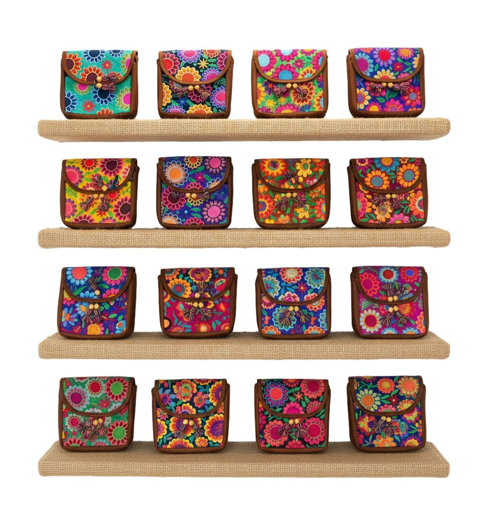 Set 4 Bolsas Para Dama De Gamuza Con Bordado Floral