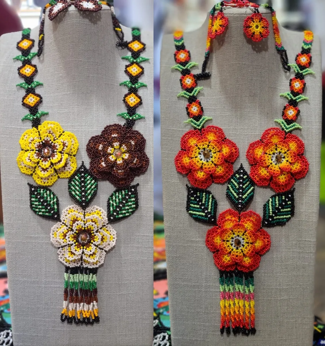 Juego De Collar Largo Con Aretes Y Pulsera Arte Huichol - Image 6