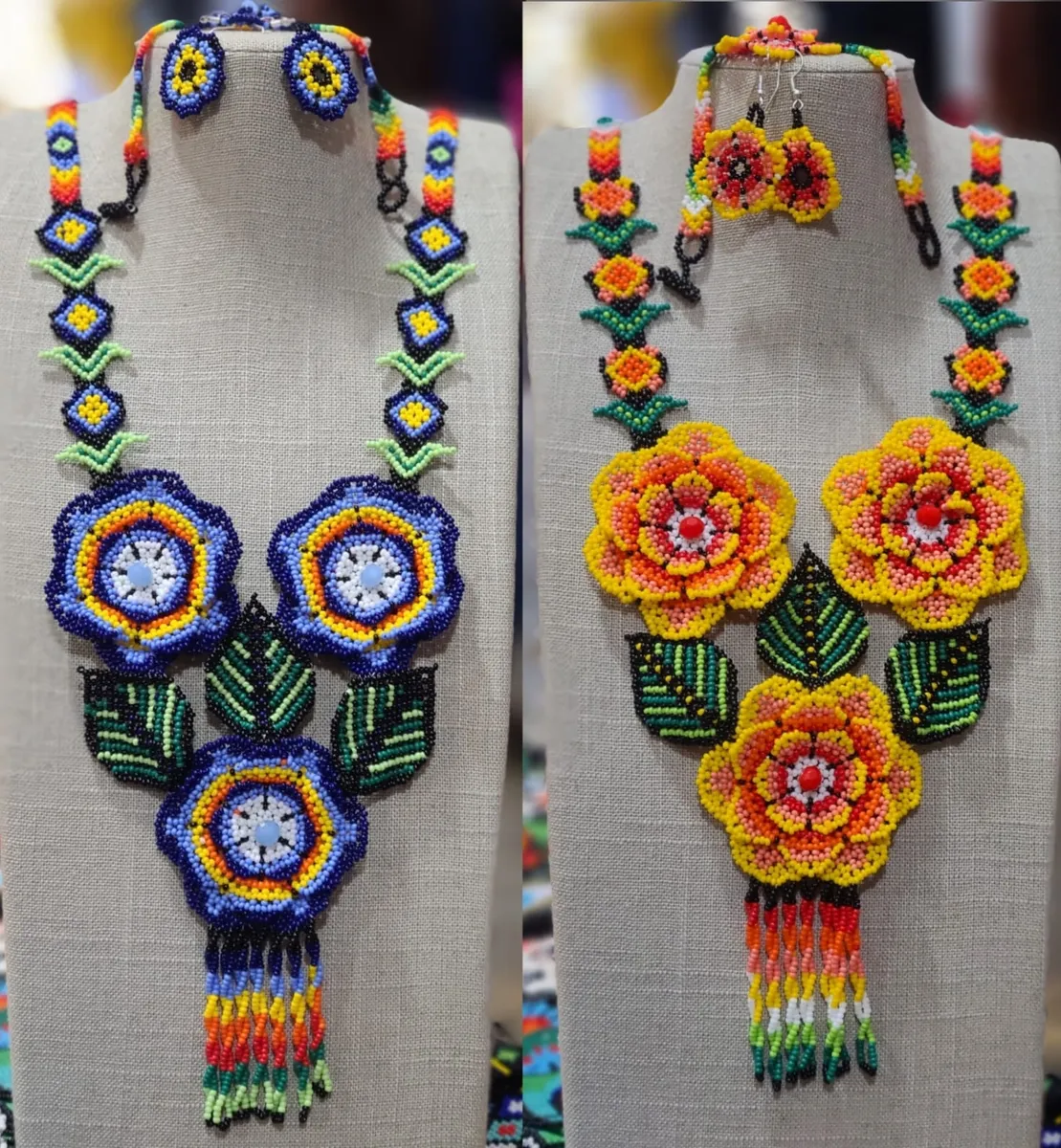 Juego De Collar Largo Con Aretes Y Pulsera Arte Huichol - Image 2