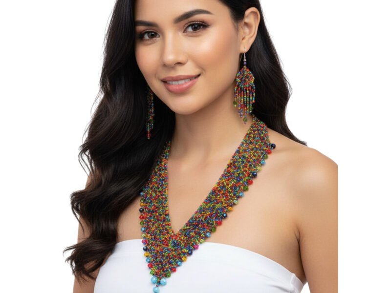 Juego De Collar Para Mujer Con Aretes Y Pulsera De Chaquira