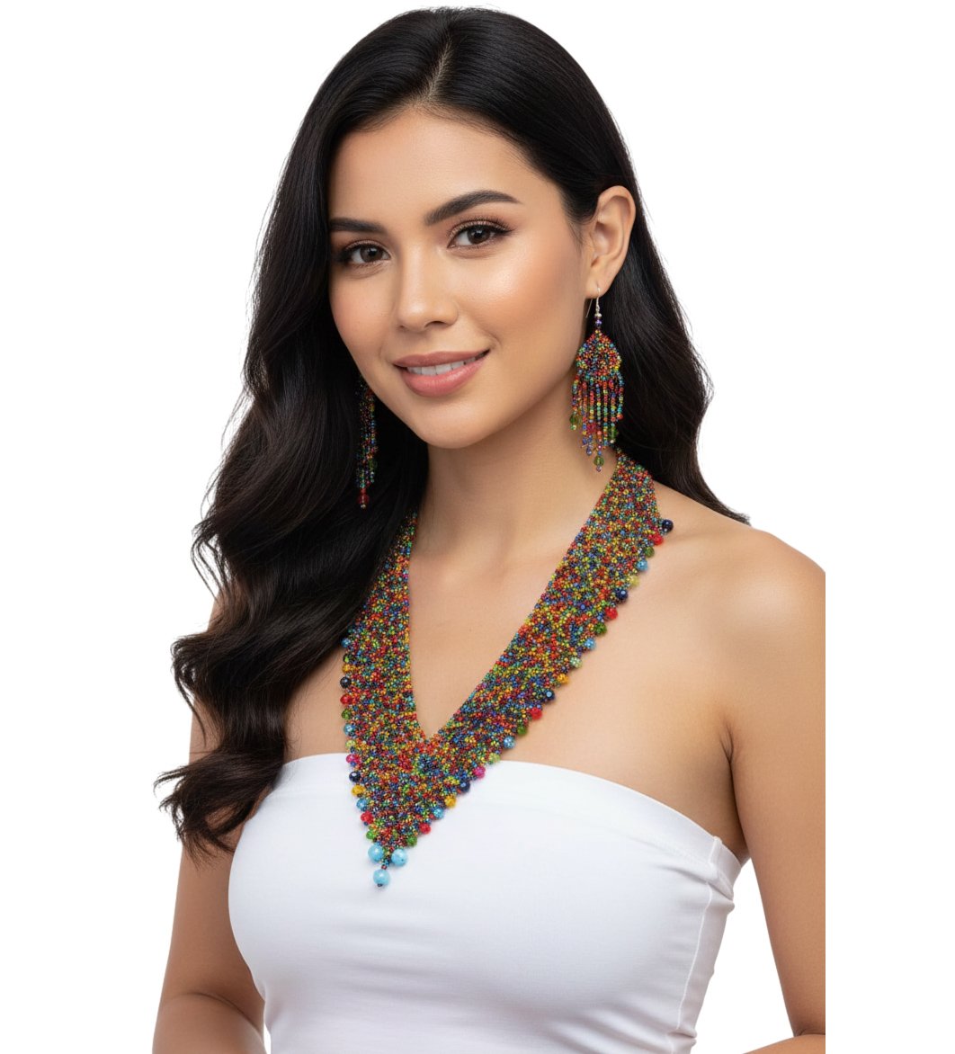 Juego De Collar Para Mujer Con Aretes Y Pulsera De Chaquira