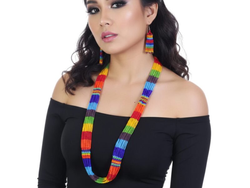 Collar Largo Con Aretes Y Pulsera De Chaquira Para Mujer