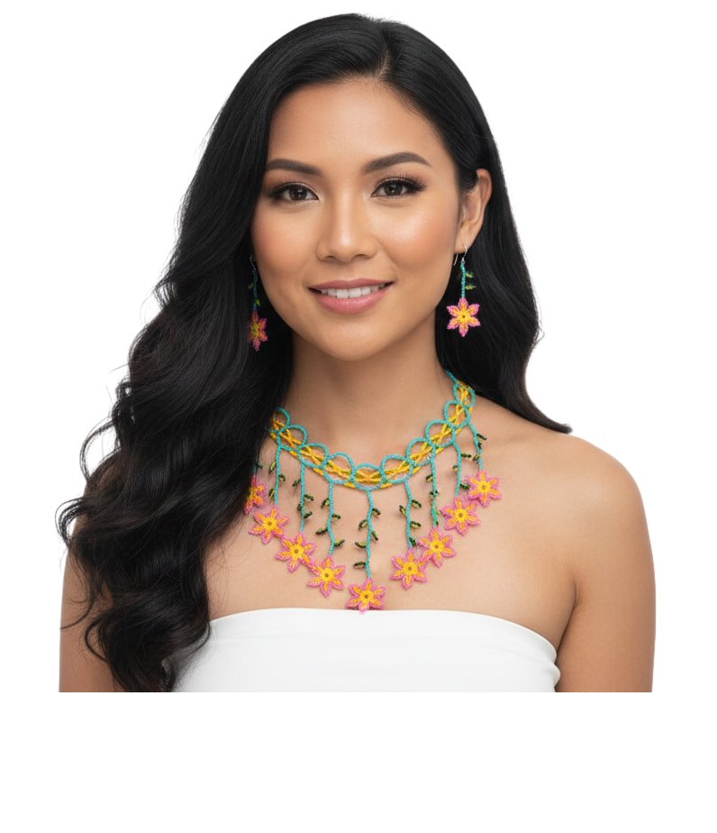 Gargantilla Con Aretes De Chaquira Floral Para Dama - Image 6