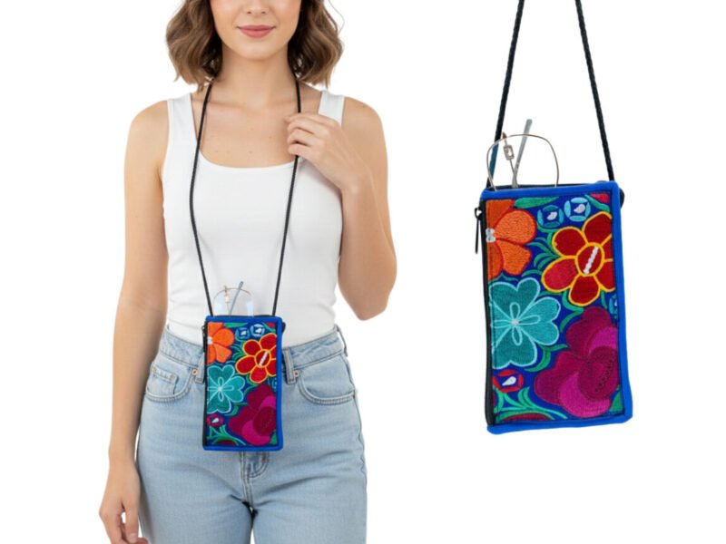 Bolsa Porta Gafas Con Bordada De Flores