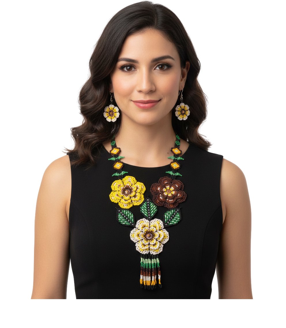 Juego De Collar Largo Con Aretes Y Pulsera Arte Huichol - Image 5