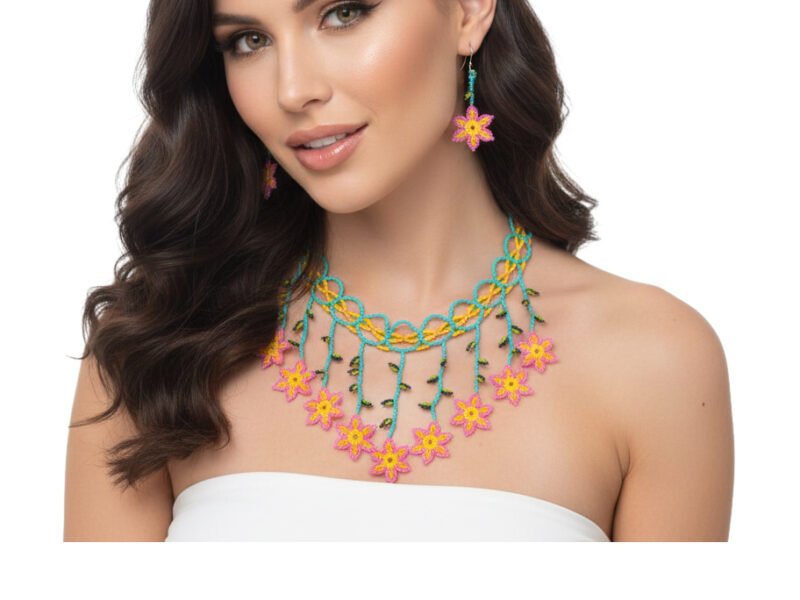 Gargantilla Con Aretes De Chaquira Floral Para Dama