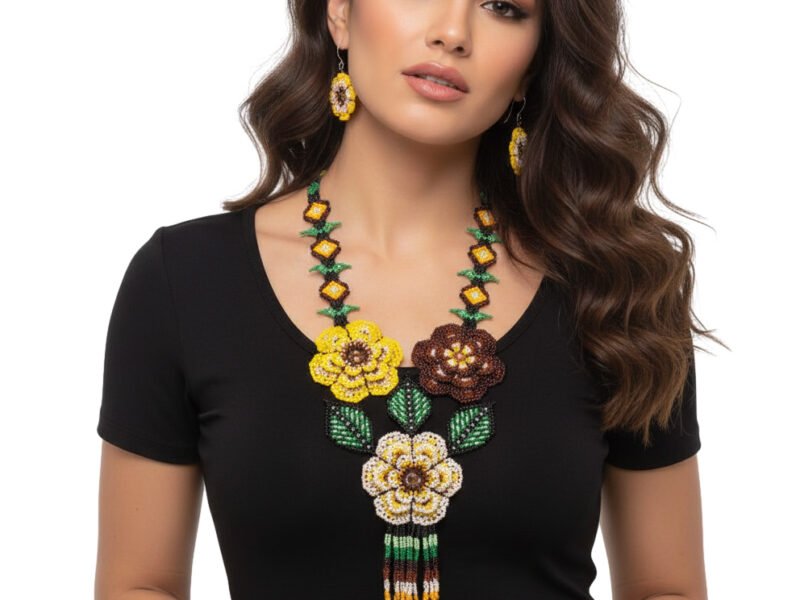 Juego De Collar Largo Con Aretes Y Pulsera Arte Huichol