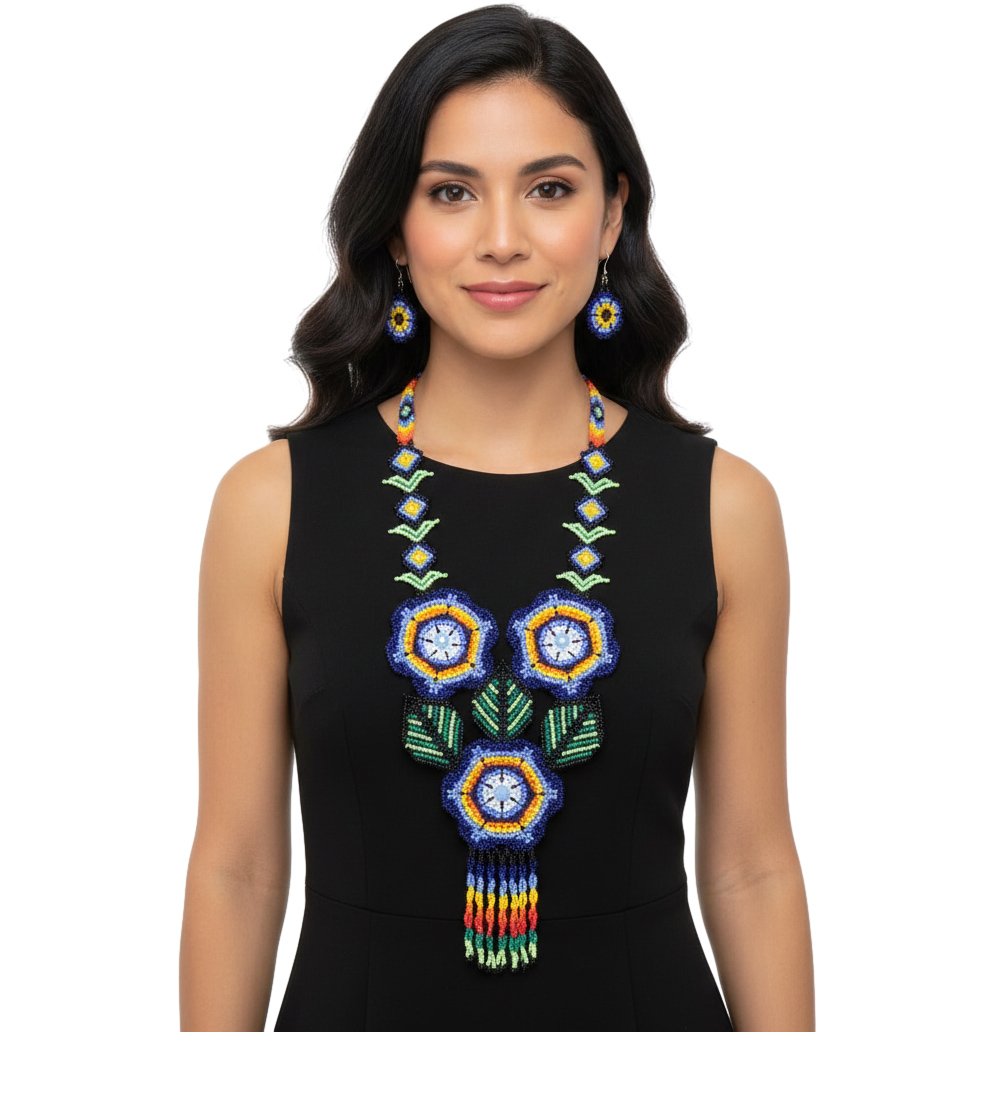 Juego De Collar Largo Con Aretes Y Pulsera Arte Huichol - Image 7