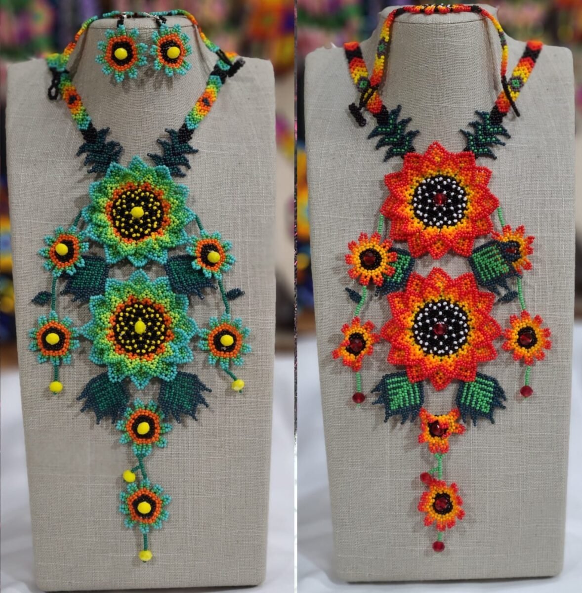 Collar Largo De Grirasol Con Aretes Y Pulsera De Chaquira - Image 2