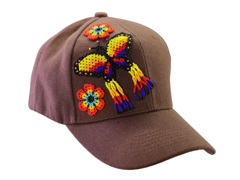 Gorra Artesanal Bordada De Chaquira Diseño Mariposa Y Flores