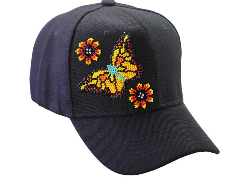 Gorra Con Bordada De Chaquira Huichol Mariposa Artesanal