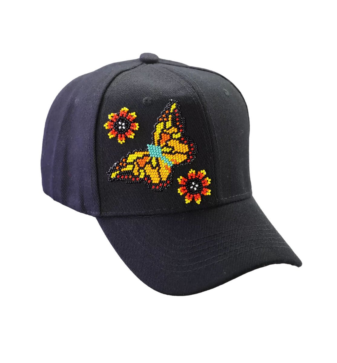 Gorra Con Bordada De Chaquira Huichol Mariposa Artesanal