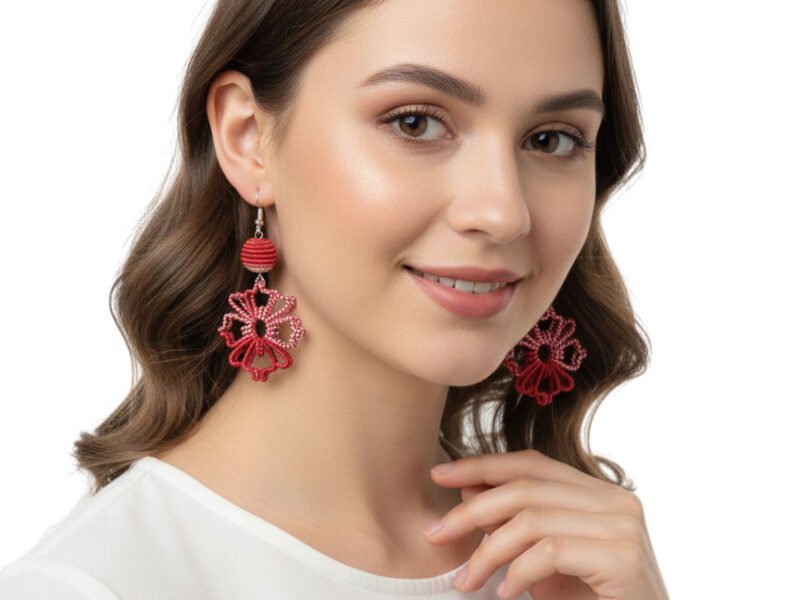 Aretes De Hilo Tejido Forma De Flor Hechos A Mano